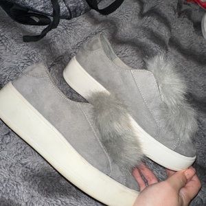 Steve Madden Bryanne Grey Pom Platform Sneakers